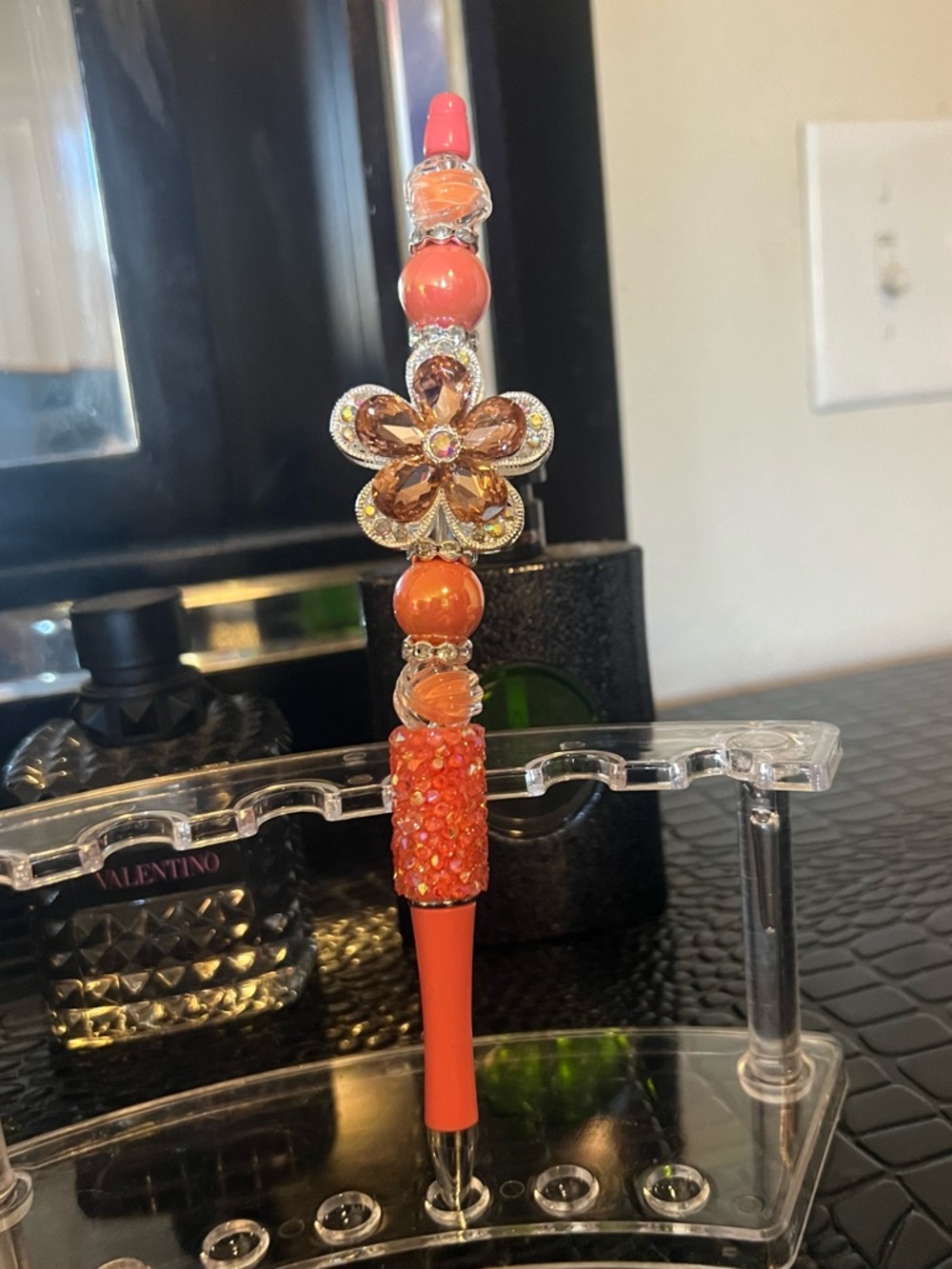 Embellished Orange Floral Jeweled Pen